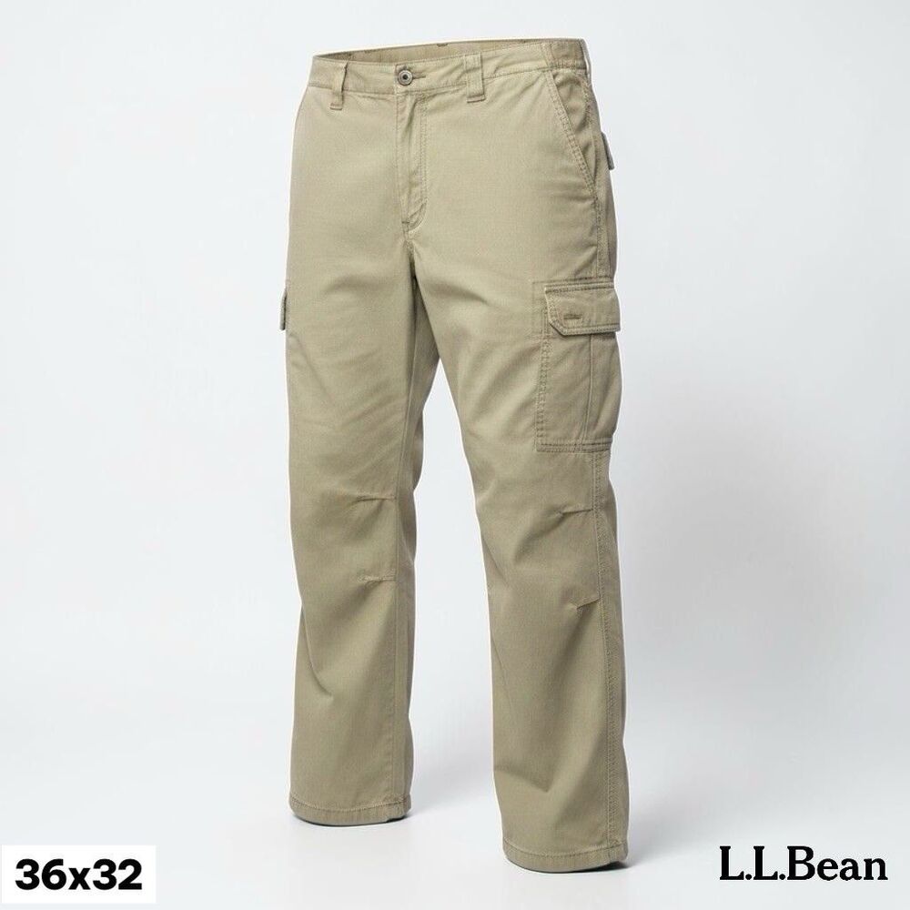 LL‎ Bean Cargo Work Pants Men's 36x32 Comfort Waist Khaki Work Fleece Lined